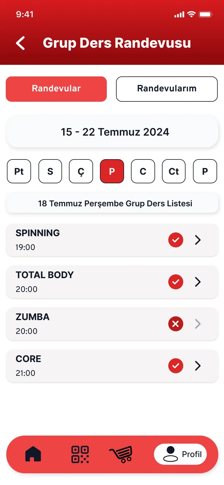 GymExxtra uygulama ekran görüntüsü - Grup dersi randevusu