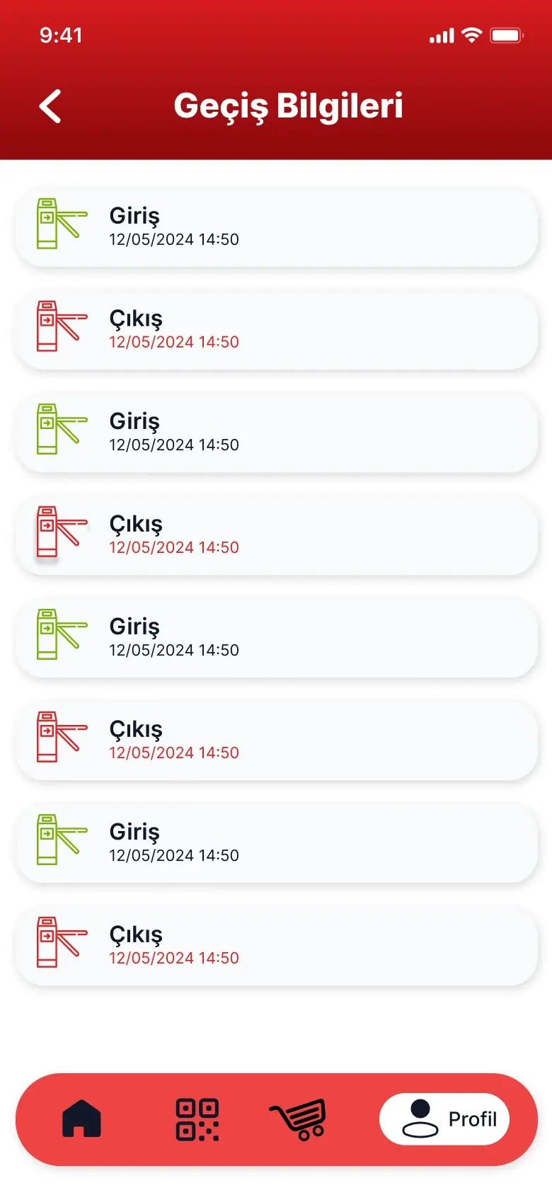 GymExxtra uygulama ekran görüntüsü - Turnike geçiş kayıtları